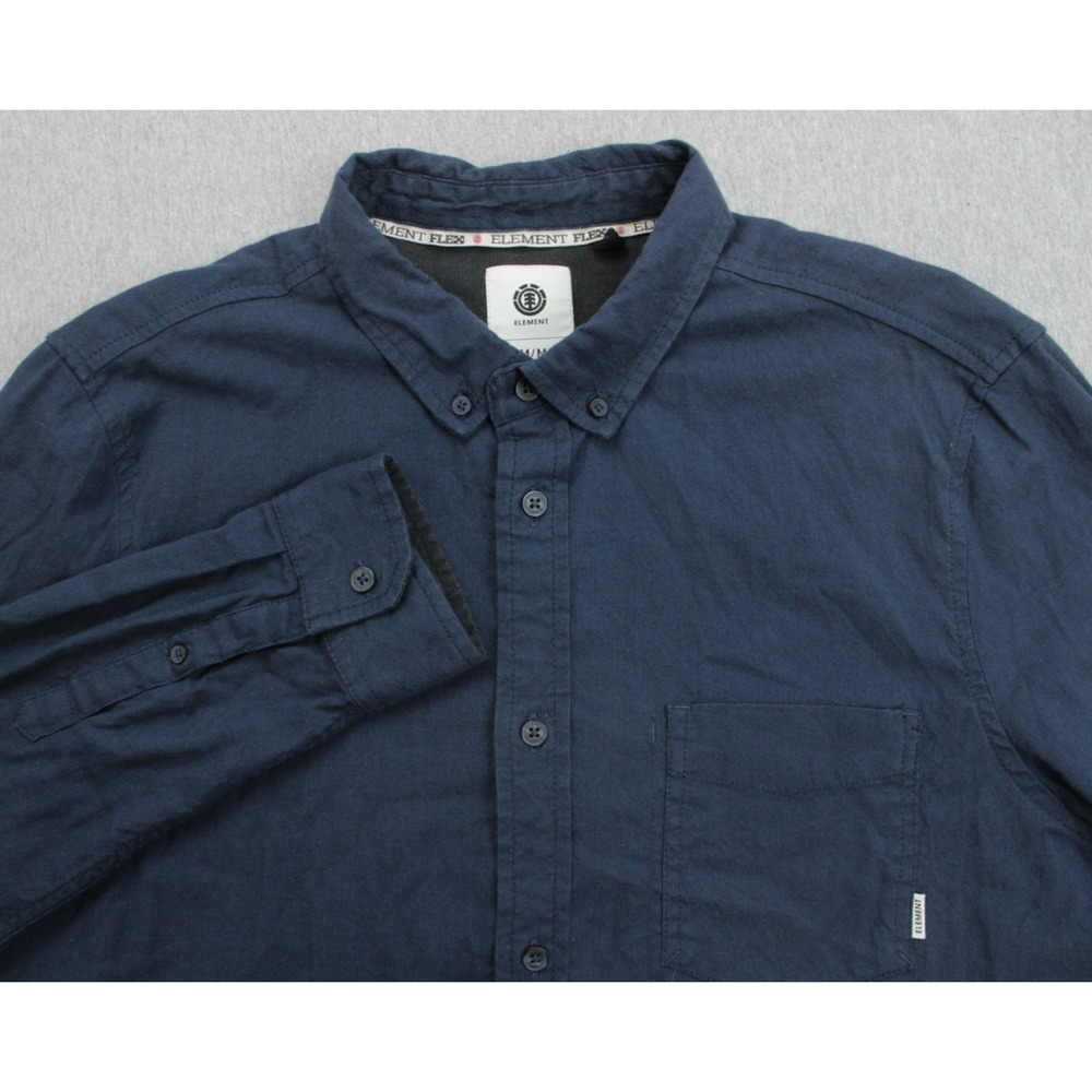 Element Shirt Mens Medium Navy Blue Cotton Blend Stretch Button Down Long Sleeve